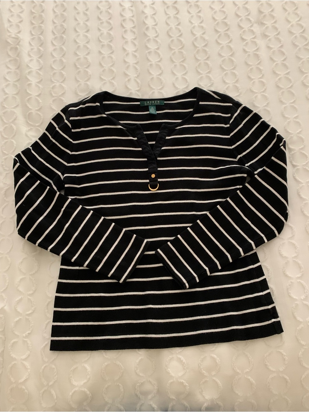 Ralph Lauren Black and White Striped Long-Sleeve Top